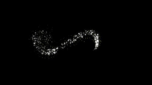 Luxury white glitter sparkles star trail animation with glowing heart line, twinkling magic dust, fairy wand sparkle particles, blinking stars, pixie dust path, green screen and black background 4K