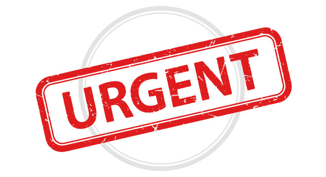 Red urgent stamp with bold text on transparent background