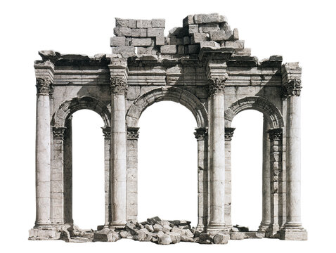 Ornate white decorative architectural frame with intricate carvings, isolated on a transparent background