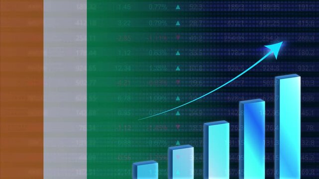 Ivory Coast economy growth concept background.	Ivorian stock exchange.Ivory Coast flag with stock market graph and bar