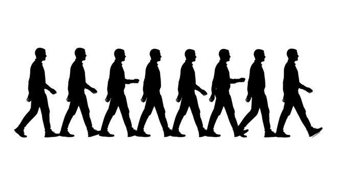 Silhouette sequence of a person walking with arms swinging
