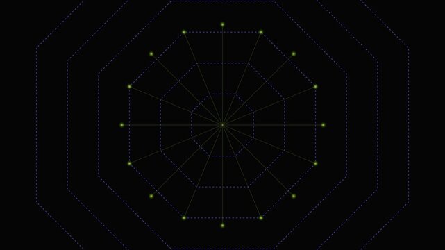 Professional motion graphic 1440p geometric radial grid interface background with glowing particles and abstract digital line art design
