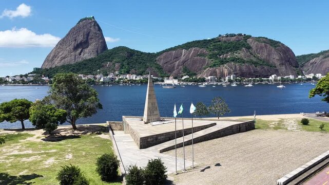 Rio De Janeiro Skyline In Rio De Janeiro Brazil. Turquoise Ocean Waves Gently Crashing On Tropical Beach. Landmark Town. District Skyline. Rio de Janeiro Brazil.