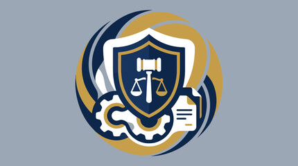 Obraz premium Law shield emblem with gavel and scales icon.