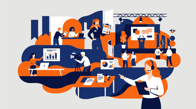 Business event management and corporate conference production illustration.