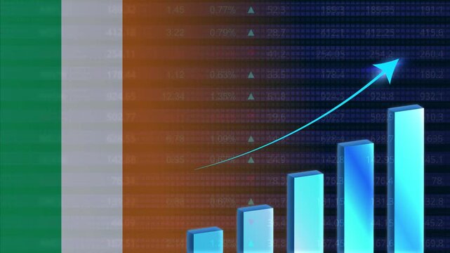 Ireland economy growth concept background.Irish stock exchange.Ireland flag with stock market graph and bar