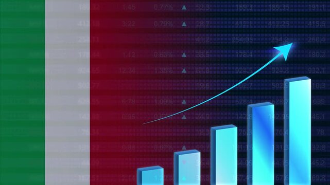 Italy economy growth concept background.Italian stock exchange.Italy flag with stock market graph and bar
