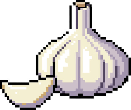 Retro Pixel Garlic Bulb and Clove Icon 8-Bit Vector Graphic Design