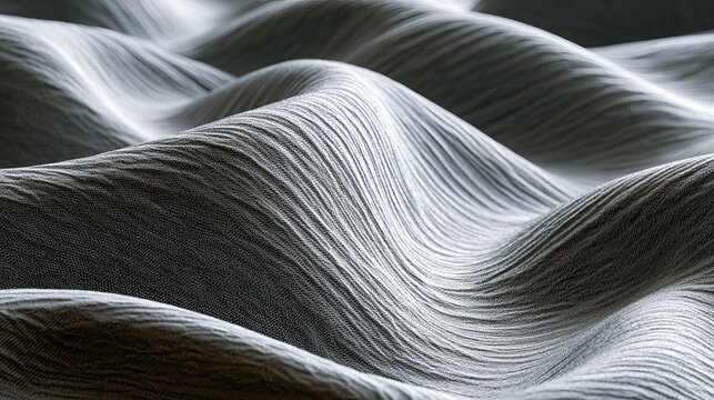 Abstract flowing fabric texture, a smooth gray silk material with undulating curves and soft, gentle waves, a luxurious textile