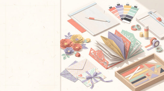 Handmade Paper Craft Studio Table With Copy Space
