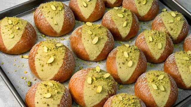 maritozzo italian cream buns with pistachio topping