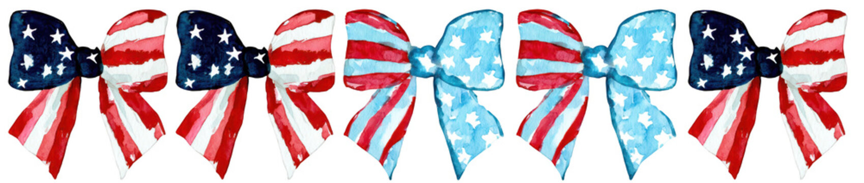 A set of patriotic bows on transparent background for 4th of July celebrations