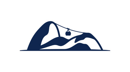 Blue mountain silhouette with ski resort cable car icon. © enla99