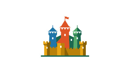 Colorful medieval castle fortress illustration with flags. © enla99