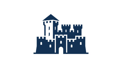 Dark blue silhouette of a medieval stone castle. © enla99