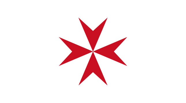 Red Maltese eight-pointed cross symbol on white.