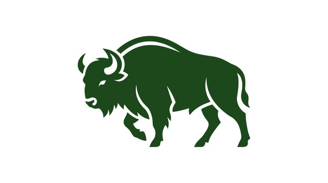 Green silhouette of a walking bison or american buffalo.