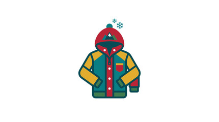 Green and yellow winter parka jacket with snowflake icons. © enla99