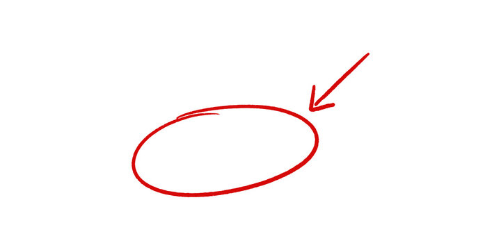 Red oval shape with arrow on transparent background