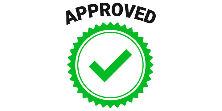 Green approved checkmark icon with gear on transparent background