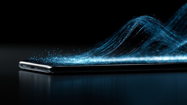 Abstract digital wave flowing over a modern smartphone screen, showcasing futuristic technology and data visualization concepts beautifully