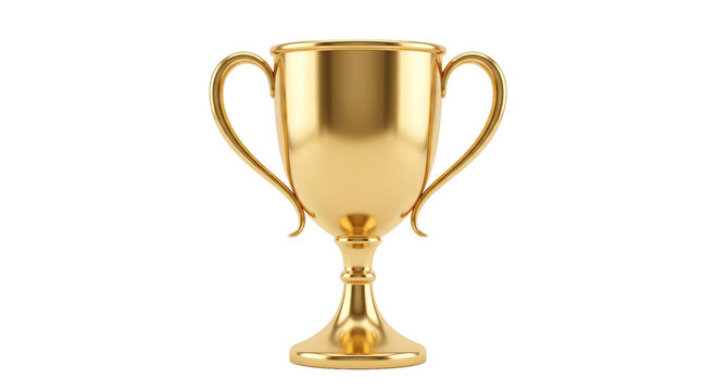 Shiny golden trophy cup symbolizing achievement and victory on a clean white background
