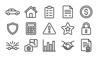 Fototapeta premium Insurance Icons Set: Protection, Finance, Security, Business, Legal, Property, Risk Management