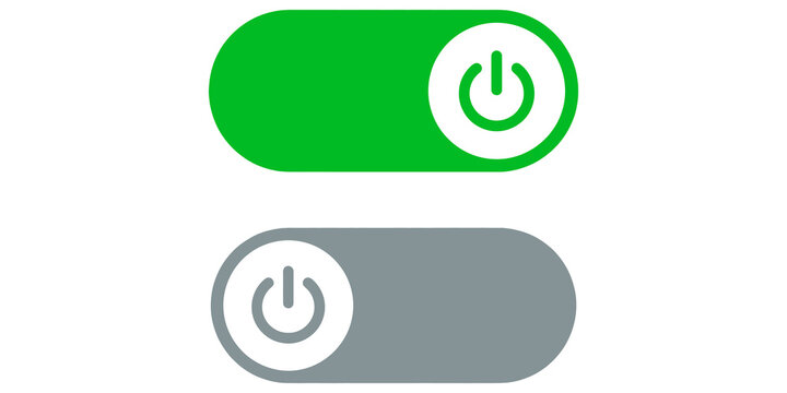 Green and gray toggle switch icons with power symbol indicating on and off status