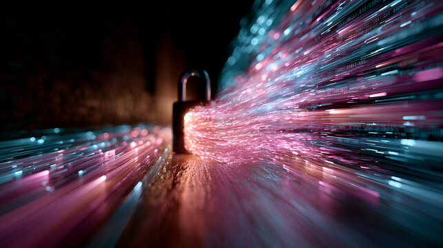 A glowing multi level security system data concept in a vivid 3D render cyber protection encryption technology with copy space