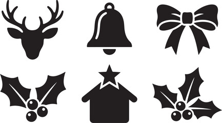 Christmas icons, holiday symbols, black vector set, festive decorations isolated on Transparent Background © Rana