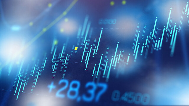 Stock market chart showing rise in value over time with amounts indicated clearly