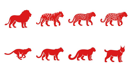 Collection of Red Big Cat Silhouettes on White Background © adakami.art