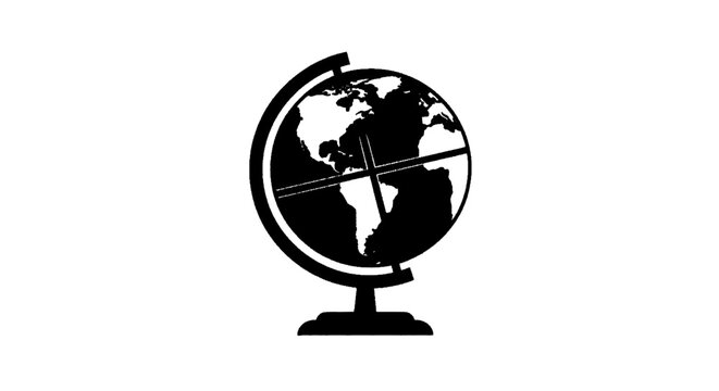 Minimal black silhouette icon, simple flat vector, bold black shape, no gradients, no shading black silhouette of a globe on a stand icon on a, flat icon style