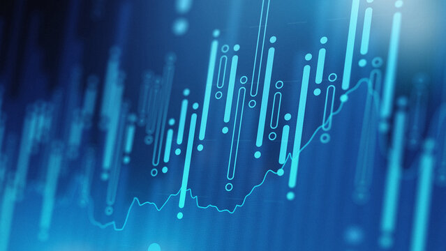 Stock exchange trading chart shows market trends and price movements over time