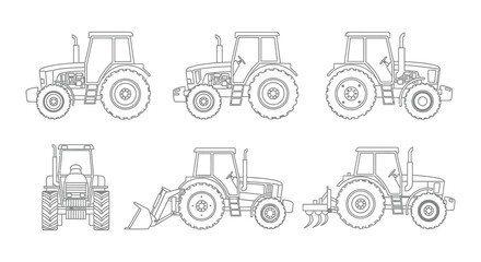 Tractor Line Drawings Multiple Views Of Agricultural Machinery © masvect