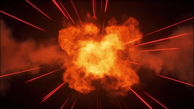 A dynamic explosion of red light streaks and fiery energy emanating from a central bright point Keywords: explosion, energy, fire, light, streaks, red, bright, central, dynamic, abstract