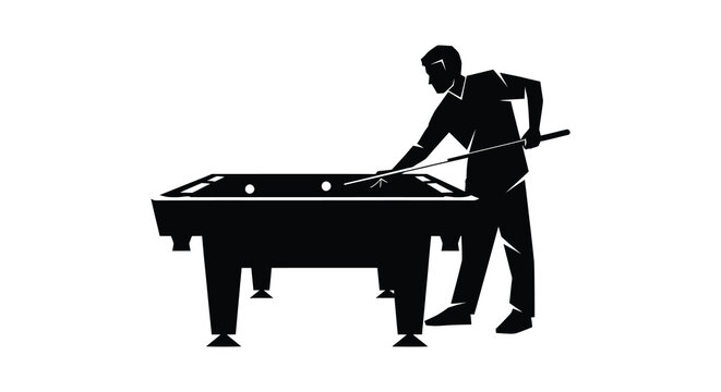 Billiard table and player silhouette against a white background