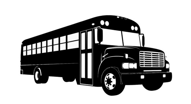 Minimal black silhouette icon, simple flat vector, bold black shape, no gradients, no shading black school bus silhouette icon on a, flat icon style