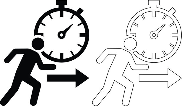 Time management concept with running person and stopwatch icon set management stopwatch deadline efficiency schedule productivity business planning