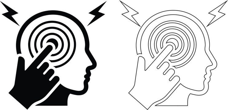 Headache concept with fingers touching forehead icon set headache migraine pressure thinking touching forehead concentration discomfort sensation