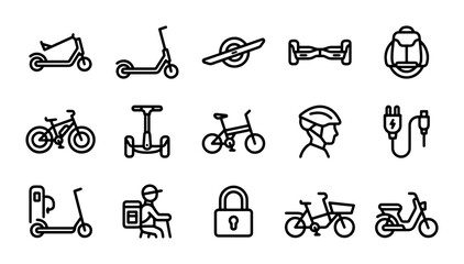 Electric Scooter, Bike, and Personal Transport Icons Set: Modern Mobility Vector Graphics © Rafi