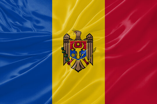 Moldova Waving Flag Background with Silk Fabric Texture