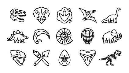 Dinosaur Icons Set, Prehistoric Fossil Collection, Ancient Animal Graphics, Paleontology Vector Elements © sogir