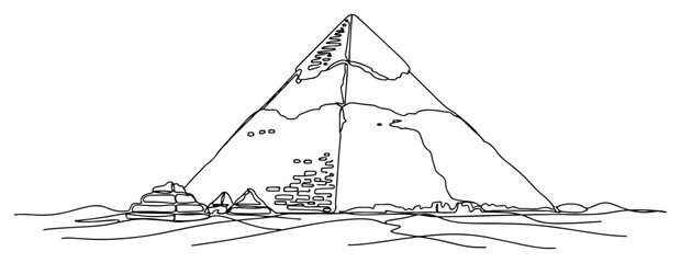 Great Pyramid of Giza and ancient Egyptian landmarks in desert in continuous line art style © InsomniaVideo