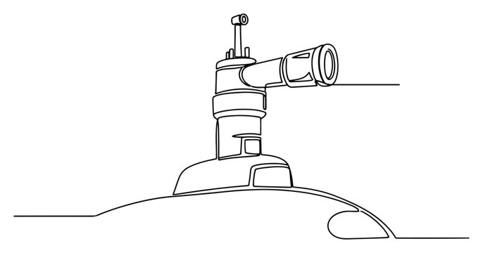 Submarine periscope emerging from water surface in minimalist continuous line art style