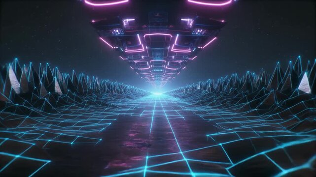 Abstract digital particles forming dynamic shapes in dark space