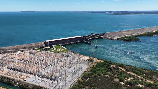 Sobradinho Hydroelectric In Sobradinho Bahia Brazil. Drone Capturing The Hydroelectric Producing Clean Energy. Tropical Eco Tourism. Wildlife Jungle. Sobradinho Bahia.