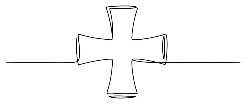 Stylized cross pattee religious emblem in minimalist continuous line art style