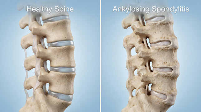 Ankylosing Spondylitis Chronic Inflammation vs Healthy Spine Anatomy