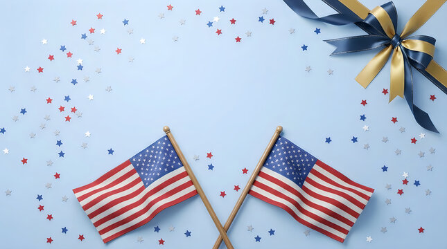 Labor day celebration american flags confetti and ribbons patriotic holiday concept